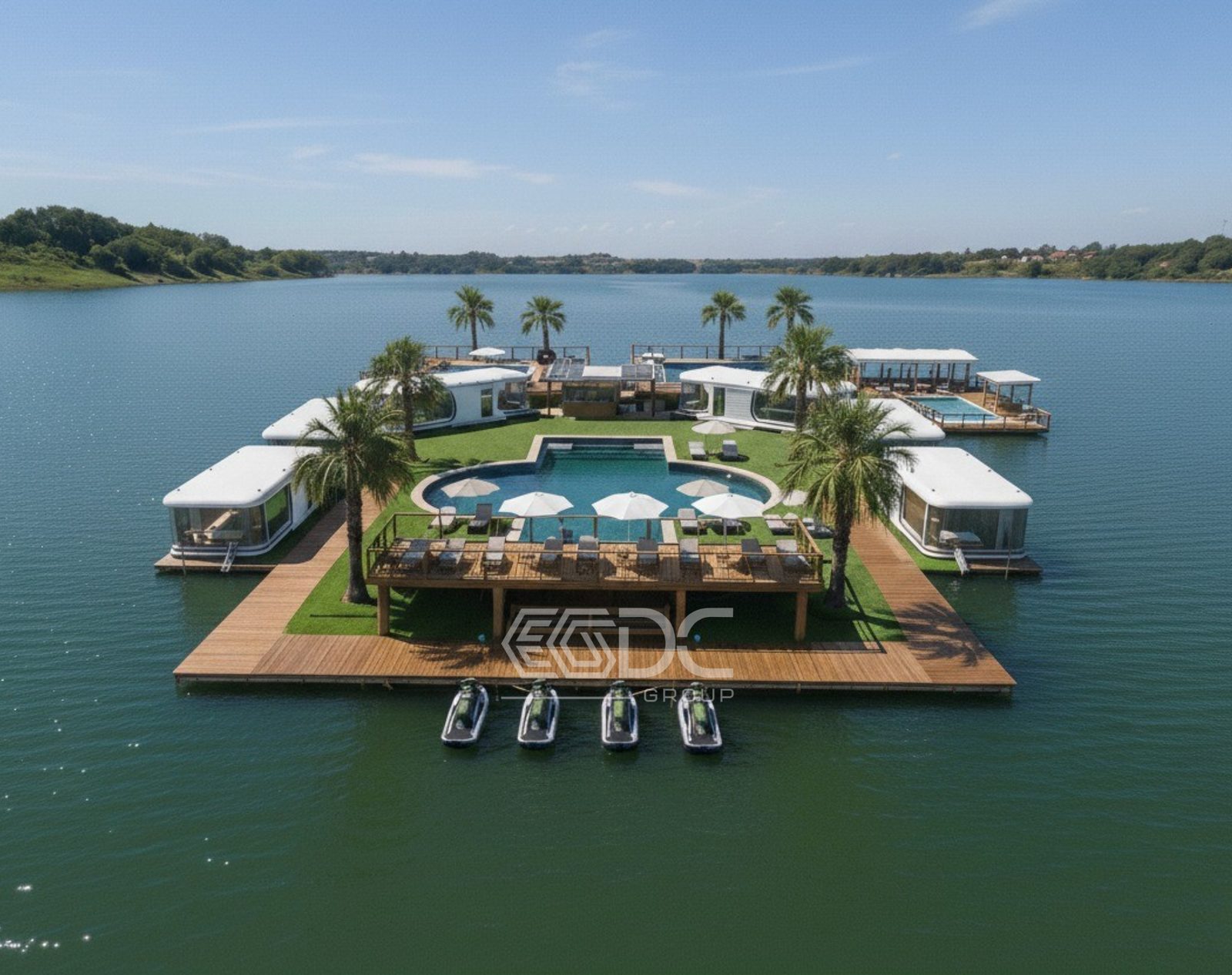 Easy Global Capsule &mdash; floating pods resort, wide view